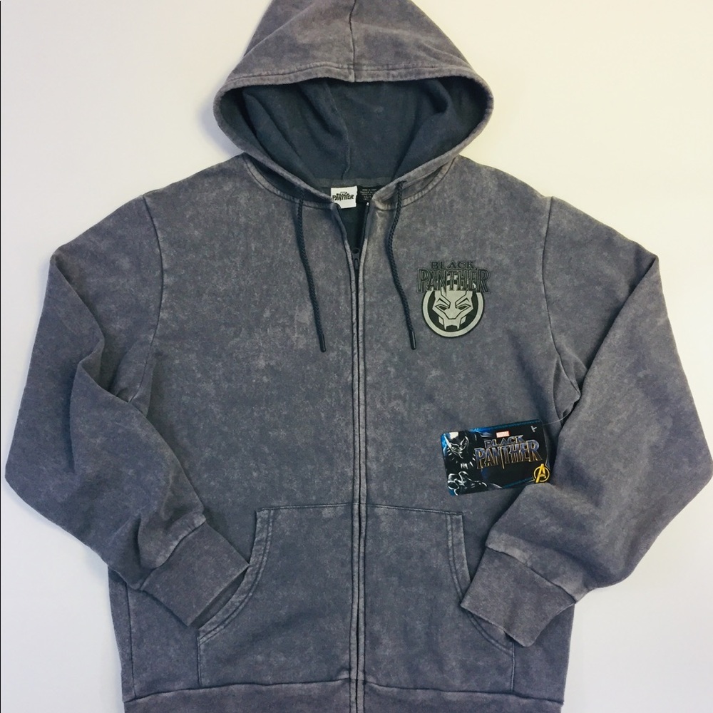 NWT Marvel Black Panther Mens Gray Zip Up Hoodie